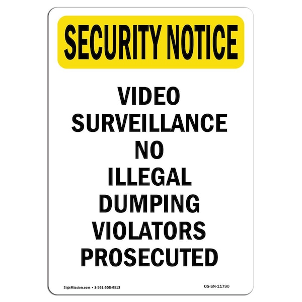 OSHA Security Sign, 5" Height, Video Surveillance No Illegal, Portrait, 10PK